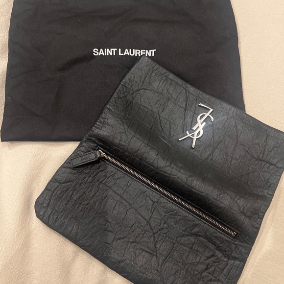 Yves Saint Laurent West Hollywood Leather Croc Embossed Clutch Bag YSL - Picture 5 of 7